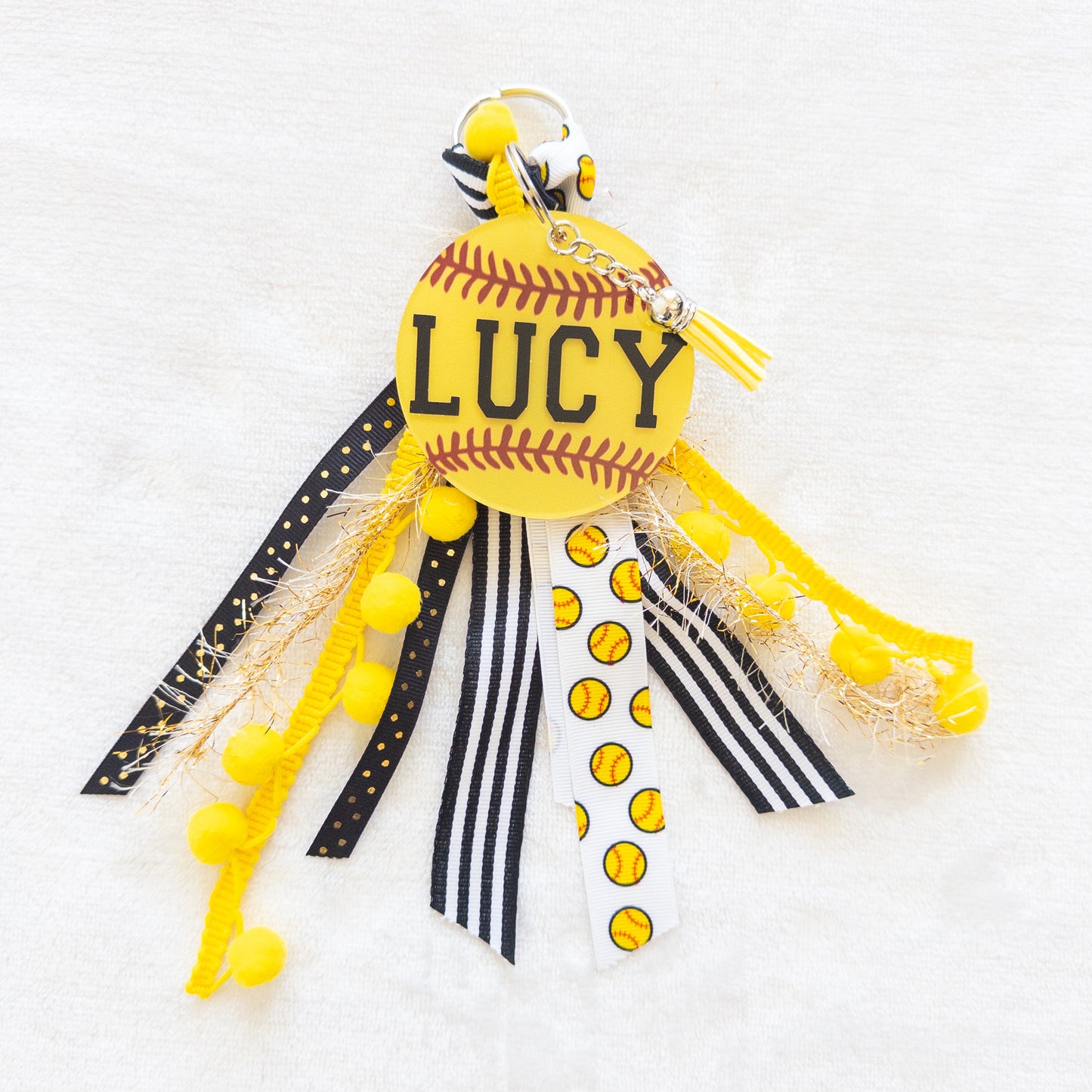 Personalized Softball Name Keychain for Backpacks, Sports Bags, Luggage