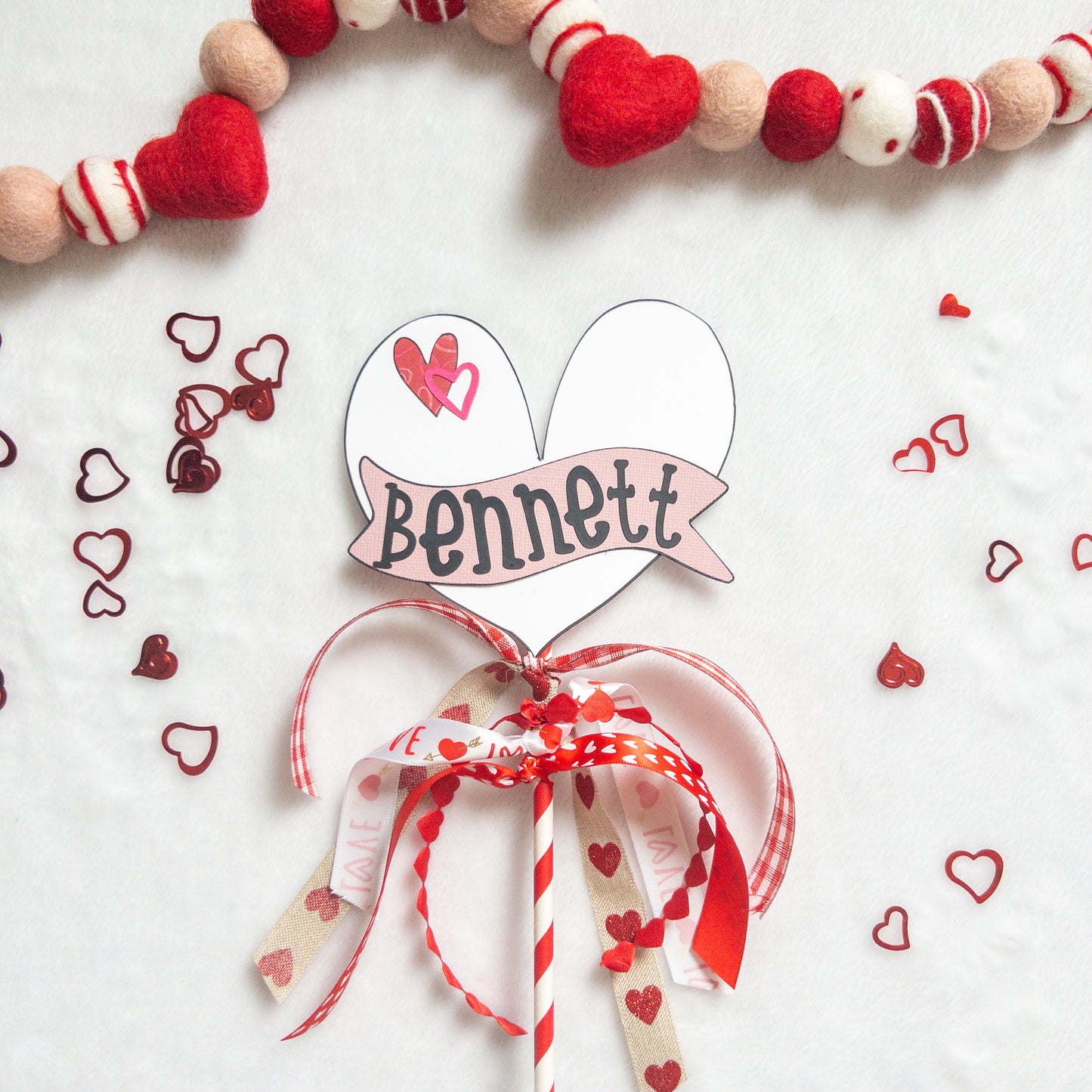 Valentines Day Custom Name Flag for Occasion Bins, Gifts, Photo Props