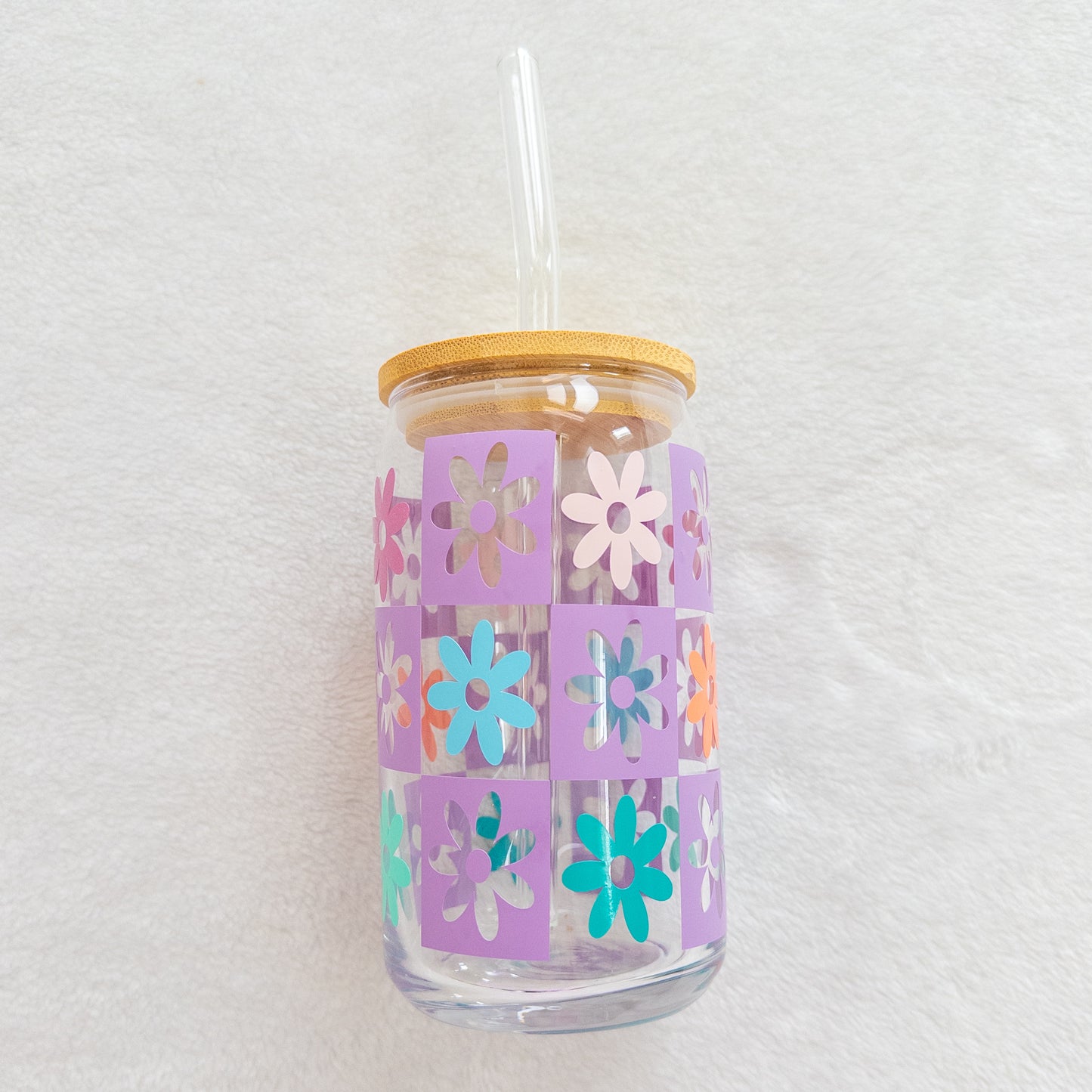 Spring Bloom Checkered Glass Tumbler – 16oz