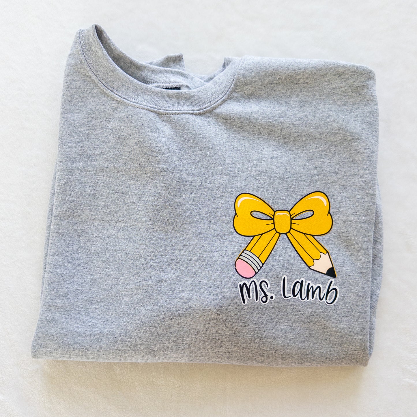 Custom Teacher Sweatshirt – Pencil Bow Design