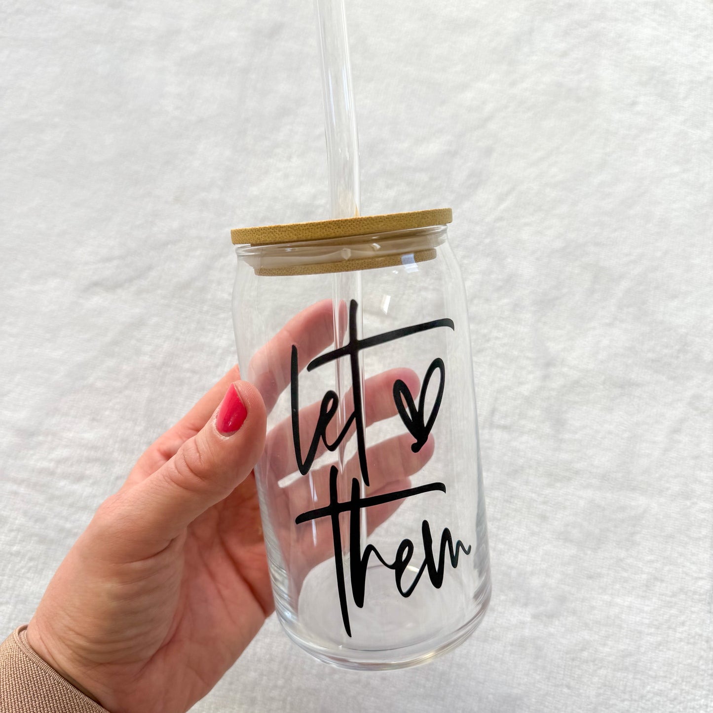 Let Them – 16 oz Custom Glass Cup with Straw and Bamboo Lid