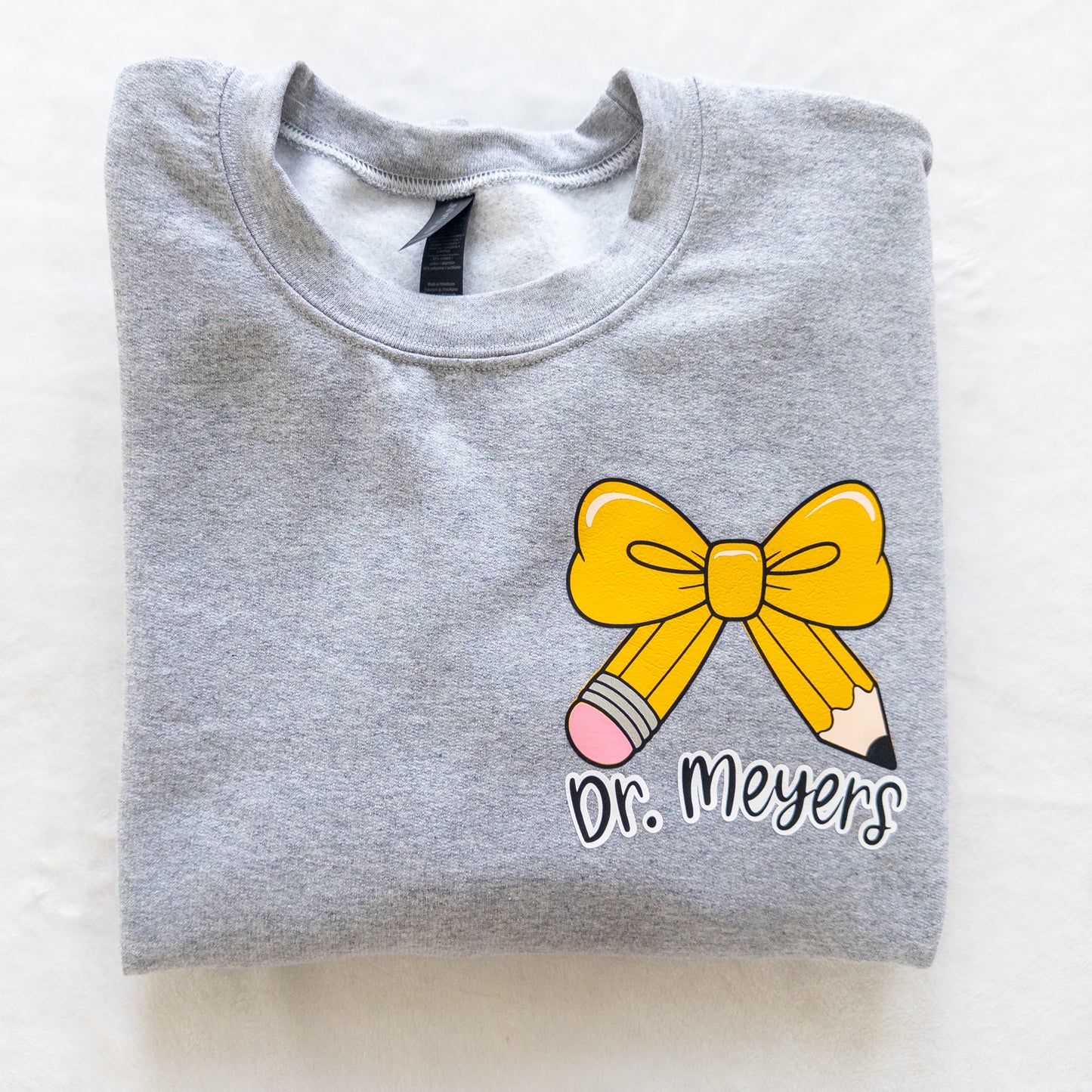 Custom Teacher Sweatshirt – Pencil Bow Design