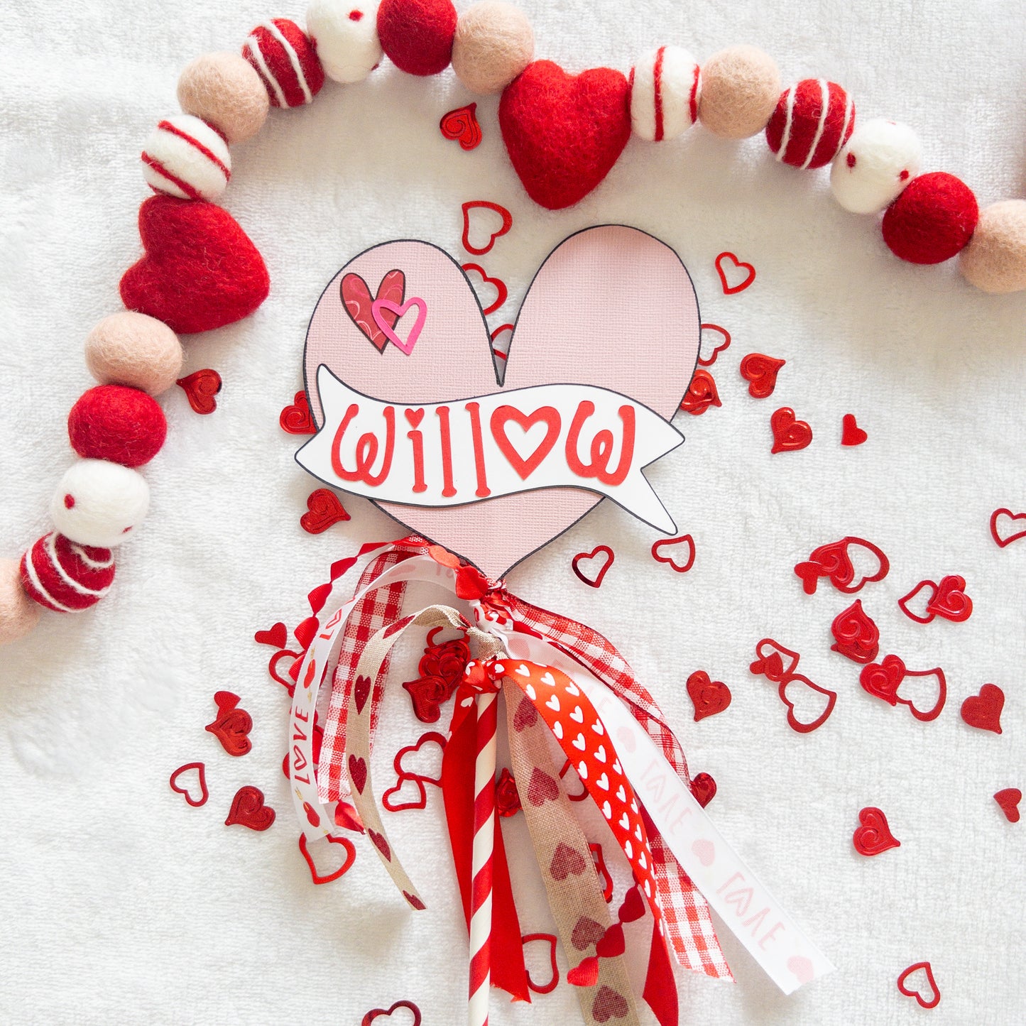 Valentines Day Custom Name Flag for Occasion Bins, Gifts, Photo Props