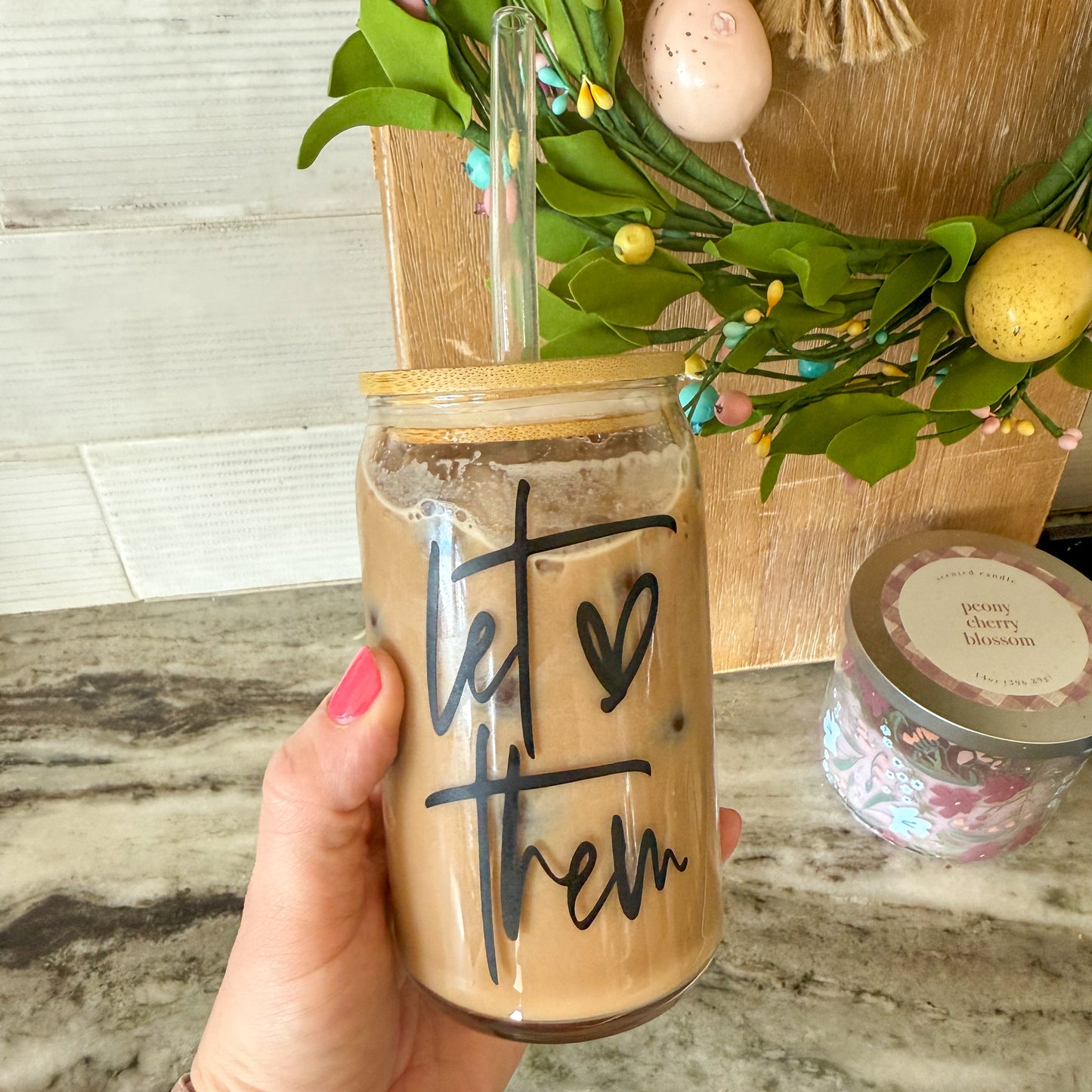 Let Them – 16 oz Custom Glass Cup with Straw and Bamboo Lid