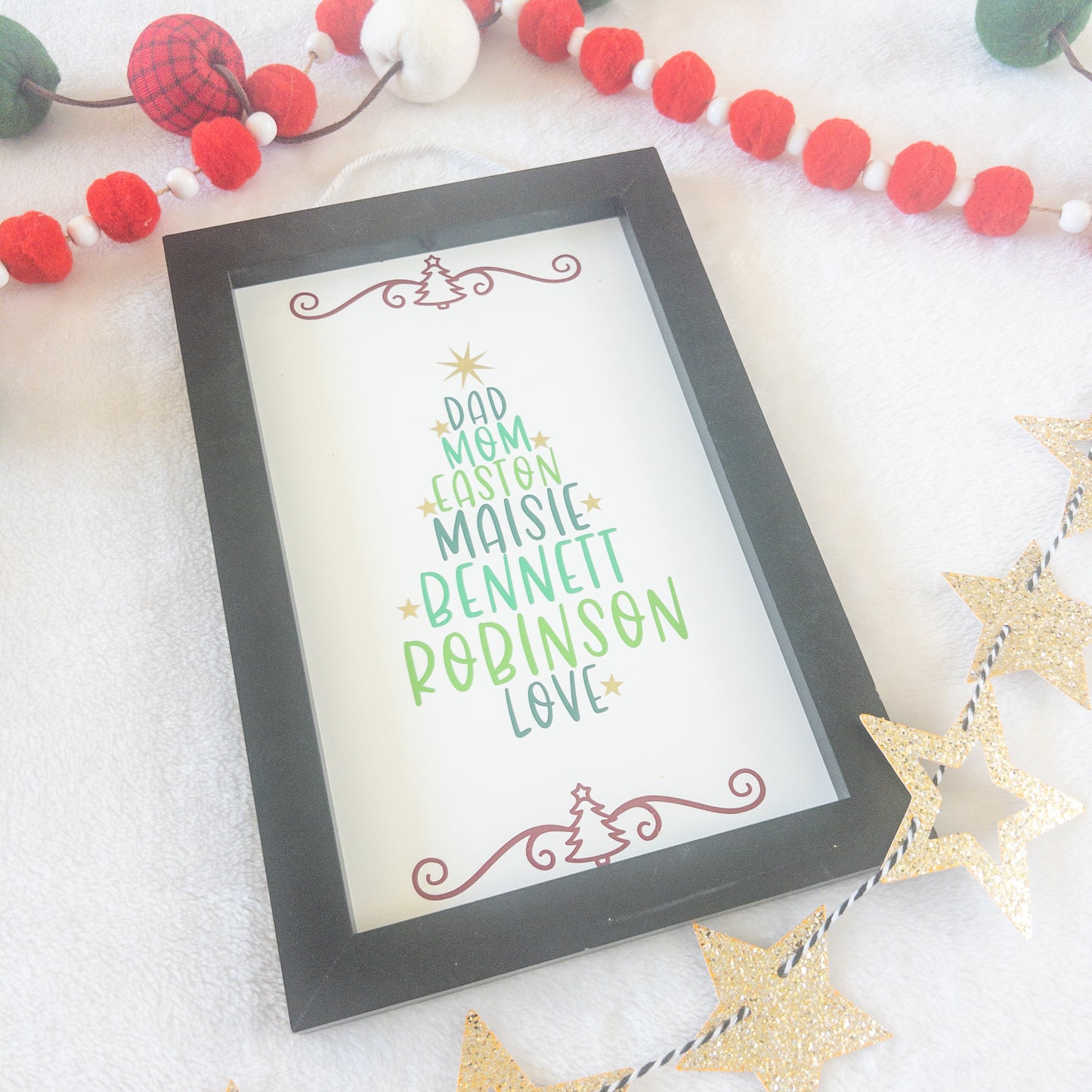 Family Names Christmas Tree Wood Sign
