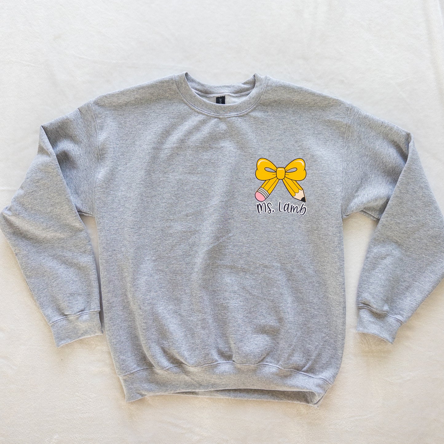 Custom Teacher Sweatshirt – Pencil Bow Design