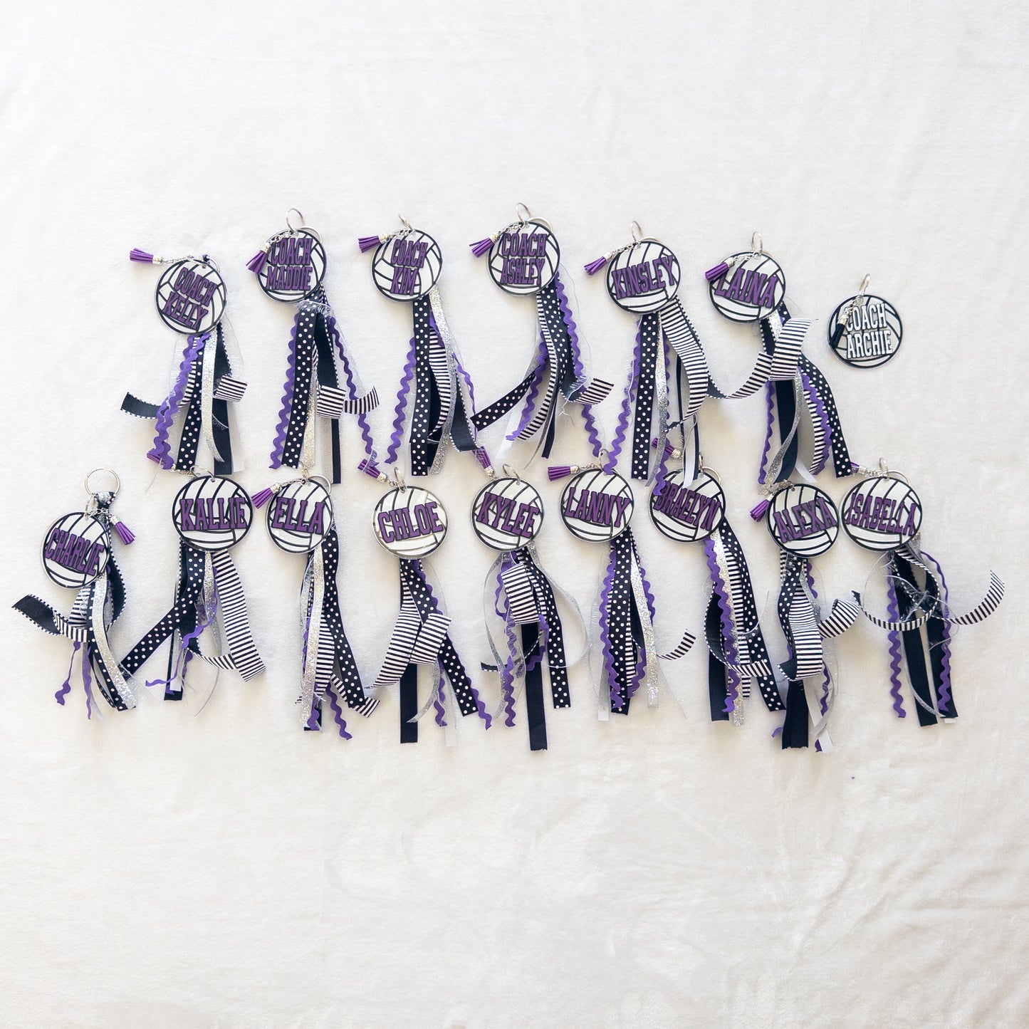 Personalized Volleyball Name Keychain with ribbon for Backpacks, Sports Bags, Luggage