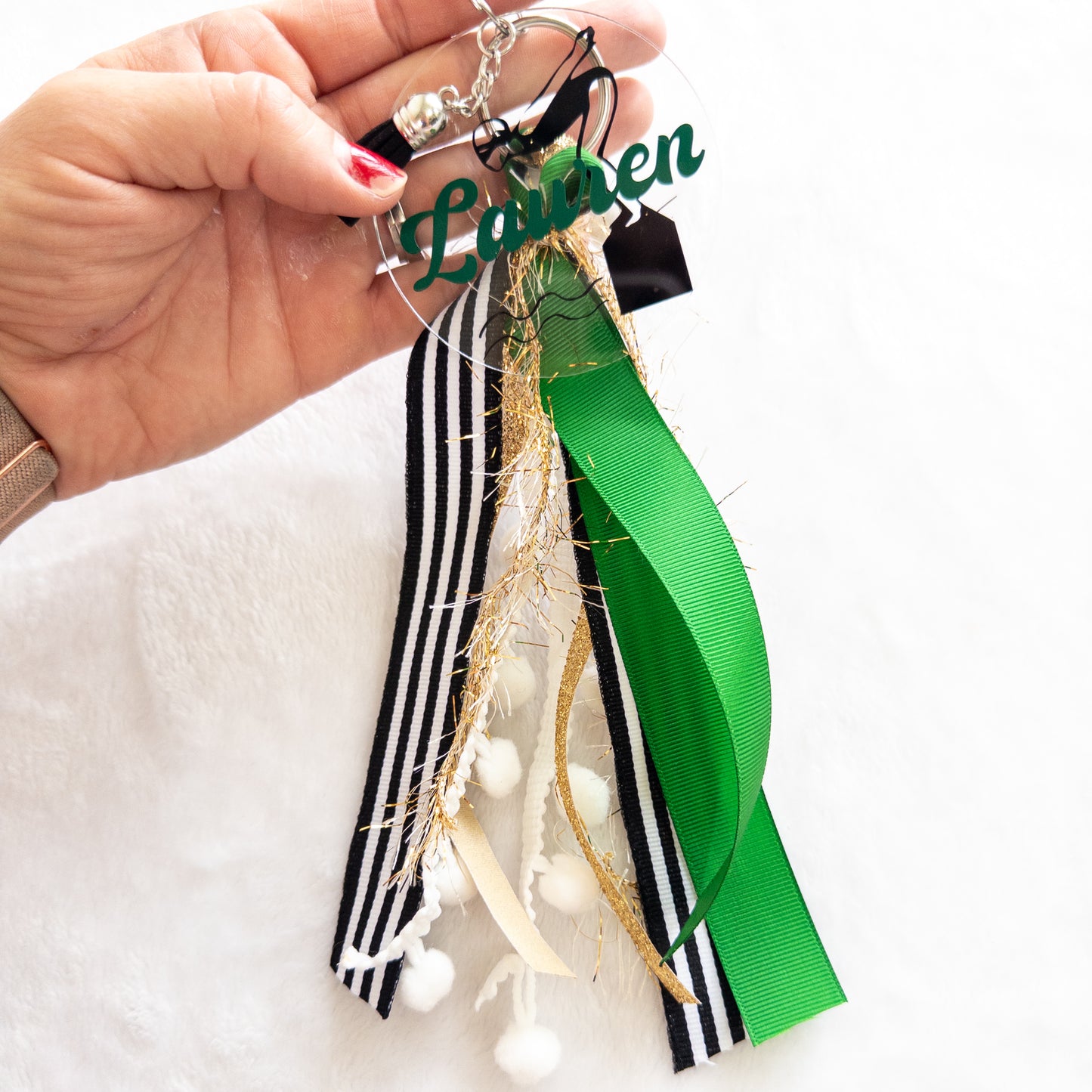 Personalized Swim Name Keychain with ribbon for Backpacks, Sports Bags, Luggage