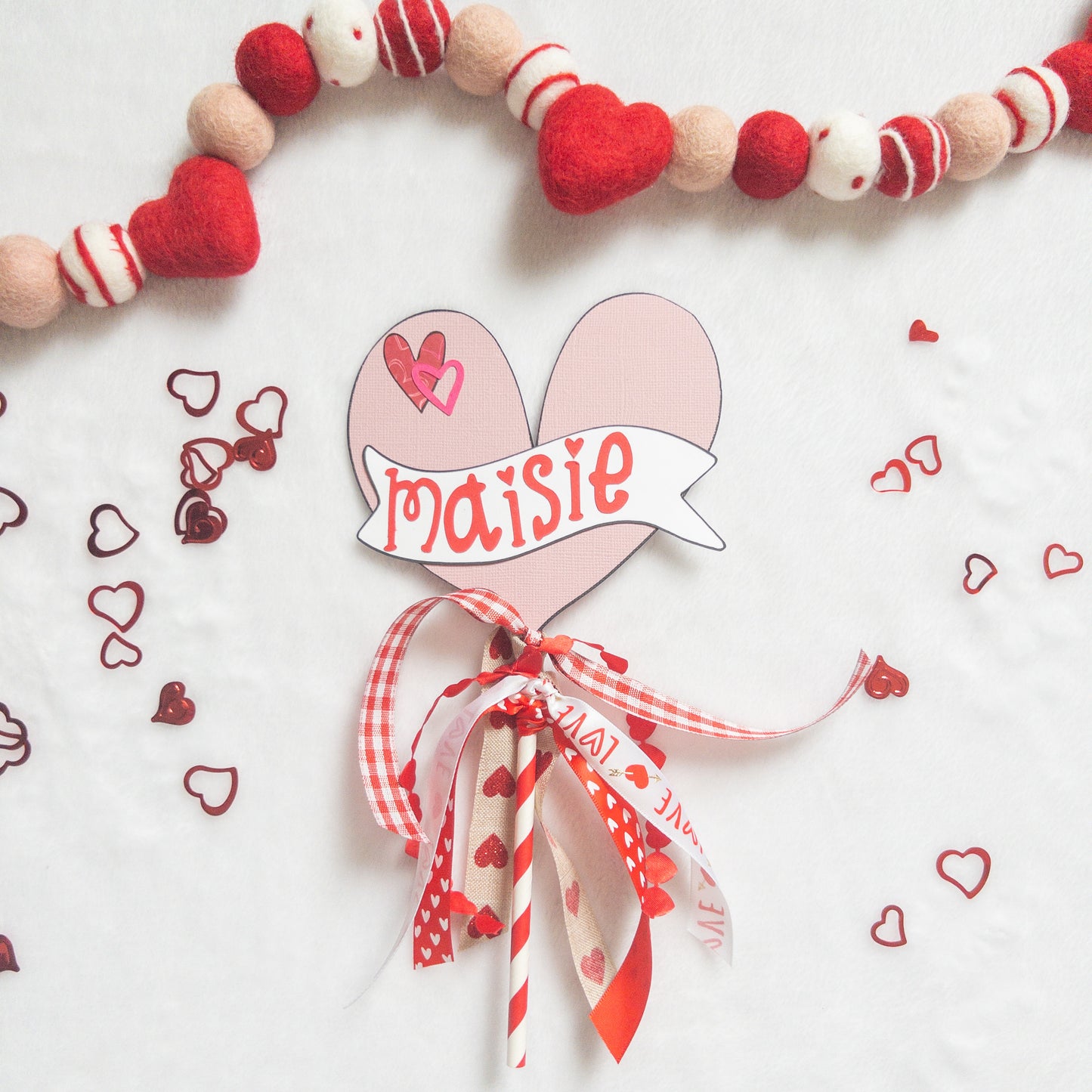 Valentines Day Custom Name Flag for Occasion Bins, Gifts, Photo Props