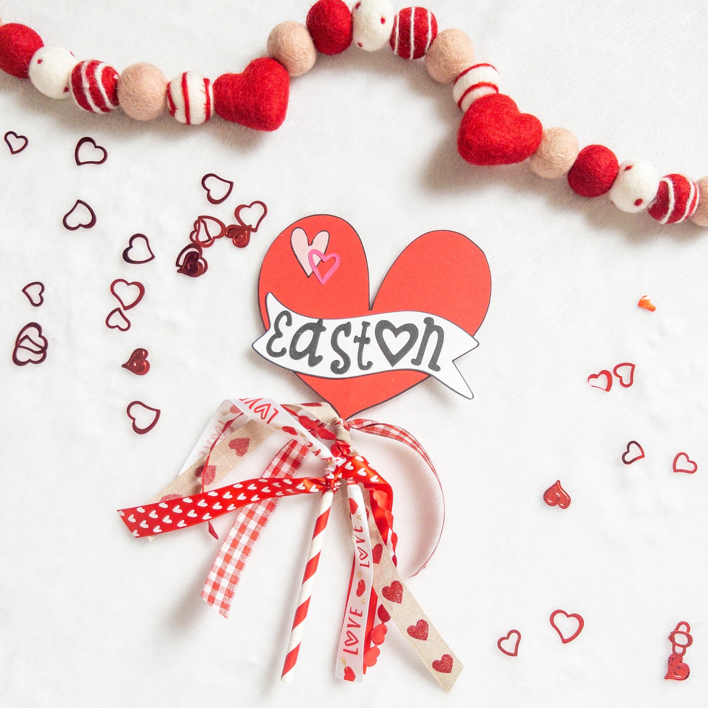 Valentines Day Custom Name Flag for Occasion Bins, Gifts, Photo Props