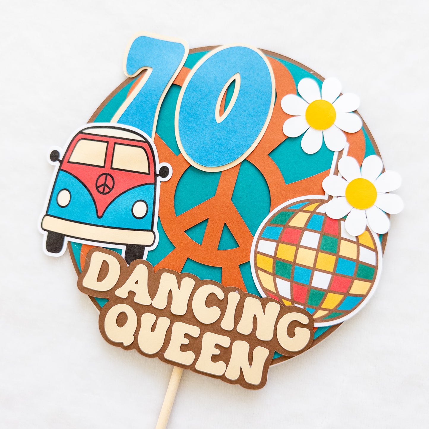 Retro 70’s Themed Cake Topper – Customizable Colors