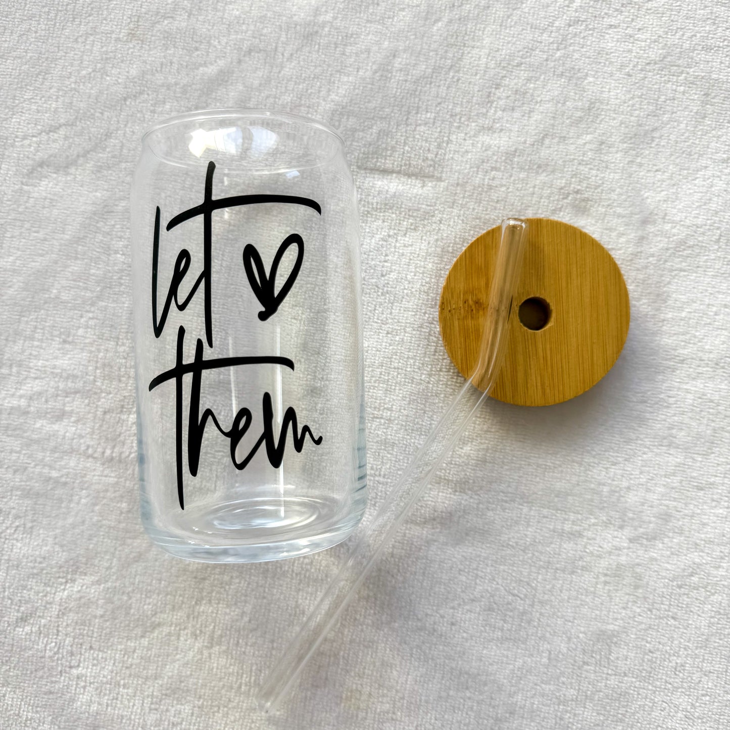 Let Them – 16 oz Custom Glass Cup with Straw and Bamboo Lid