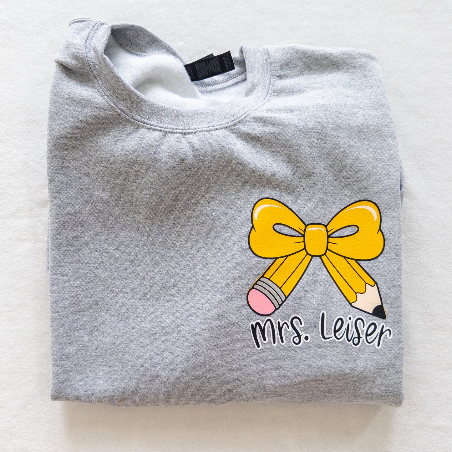 Custom Teacher Sweatshirt – Pencil Bow Design