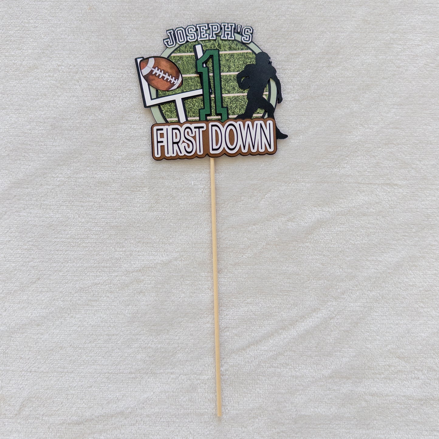 Football-Themed “First Year Down” Cake Topper – Customizable First Birthday Decor
