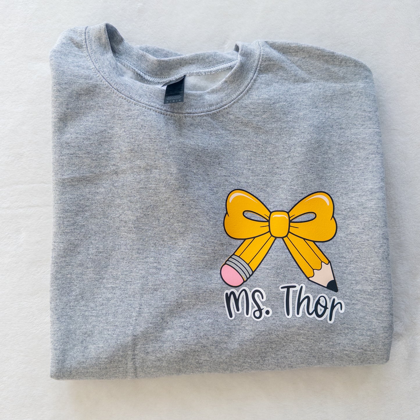 Custom Teacher Sweatshirt – Pencil Bow Design