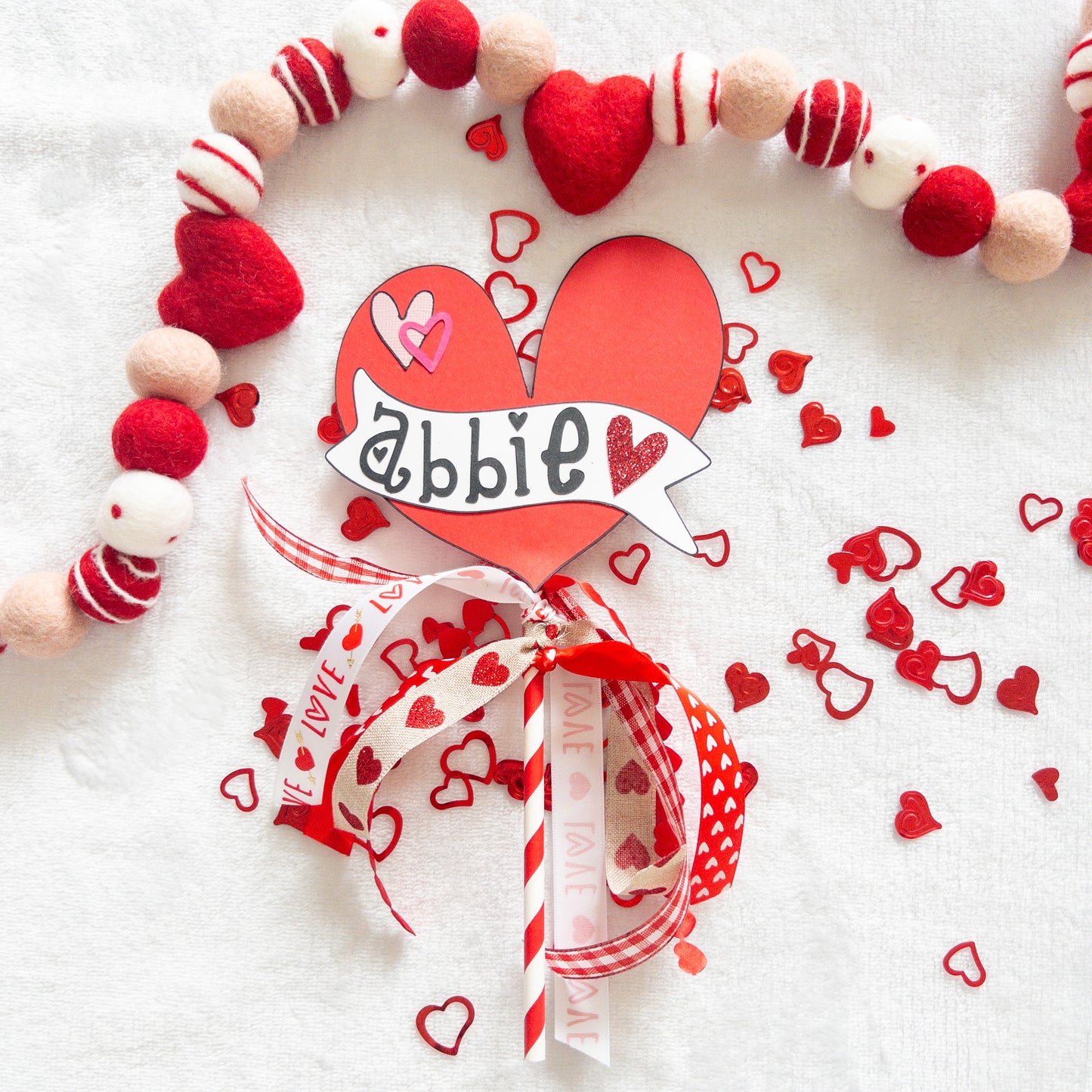 Valentines Day Custom Name Flag for Occasion Bins, Gifts, Photo Props