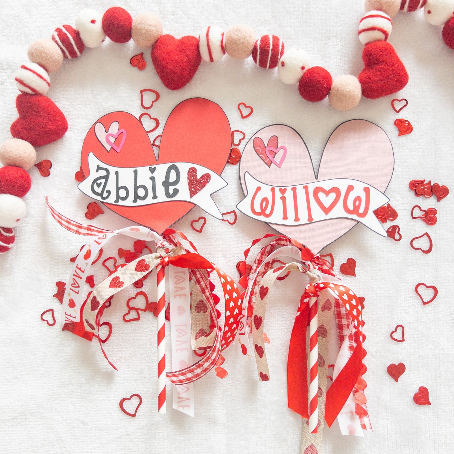 Valentines Day Custom Name Flag for Occasion Bins, Gifts, Photo Props