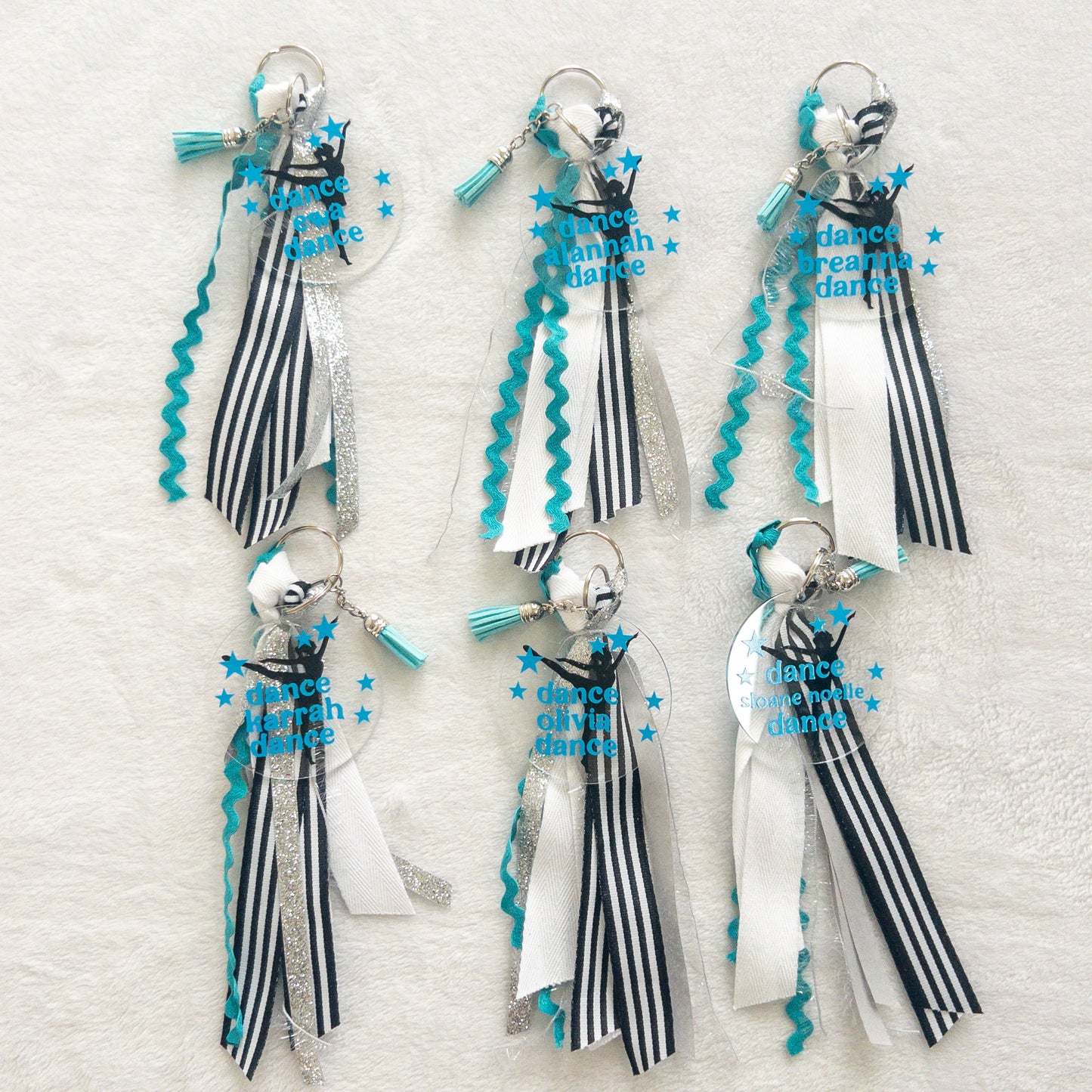 Personalized Dance Name Keychain with ribbon for Backpacks, Sports Bags, Luggage