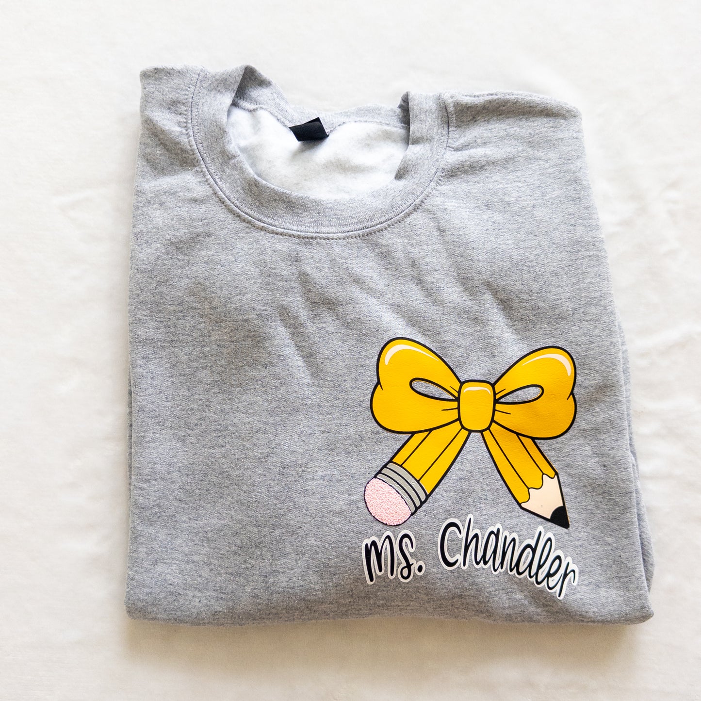 Custom Teacher Sweatshirt – Pencil Bow Design