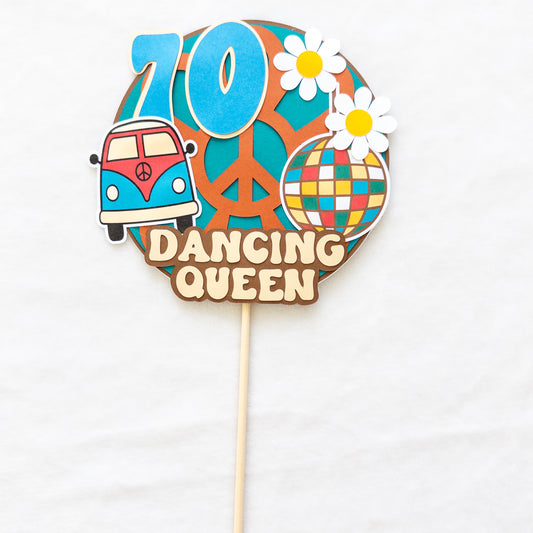 Retro 70’s Themed Cake Topper – Customizable Colors