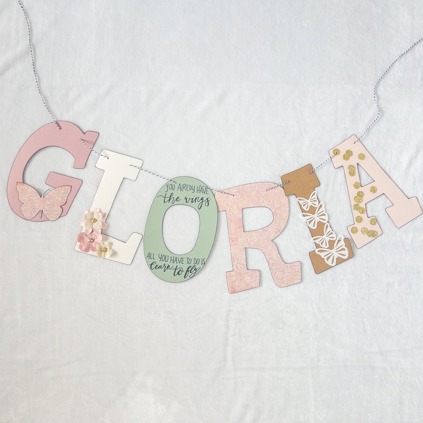 Green Pink Gold Butterfly Custom Name Banner