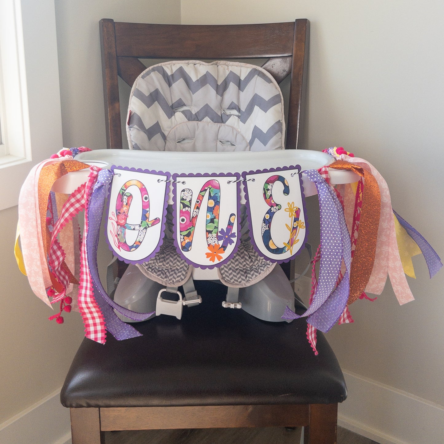 Wildflower Themed Highchair Birthday Banner Garland