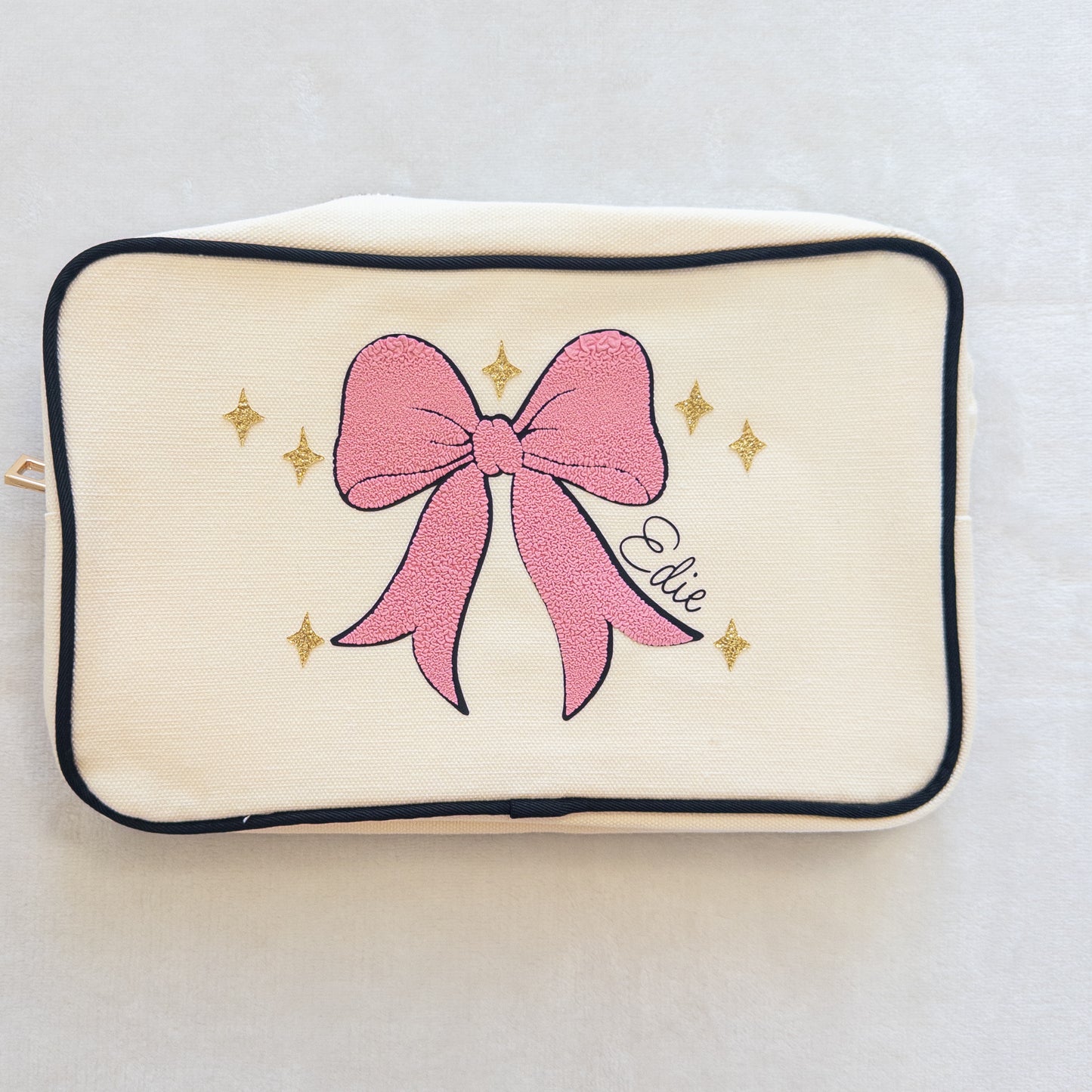 Personalized Zippered Canvas Bag with Bow