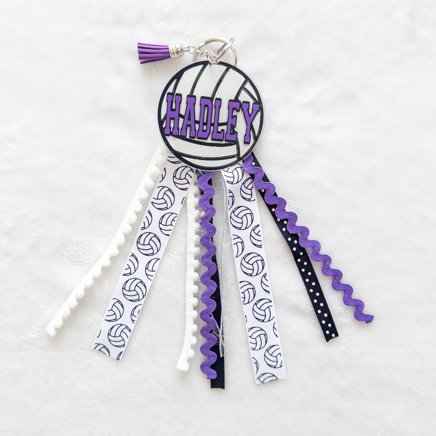 Personalized Volleyball Name Keychain with ribbon for Backpacks, Sports Bags, Luggage