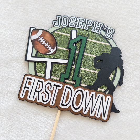 Football-Themed “First Year Down” Cake Topper – Customizable First Birthday Decor