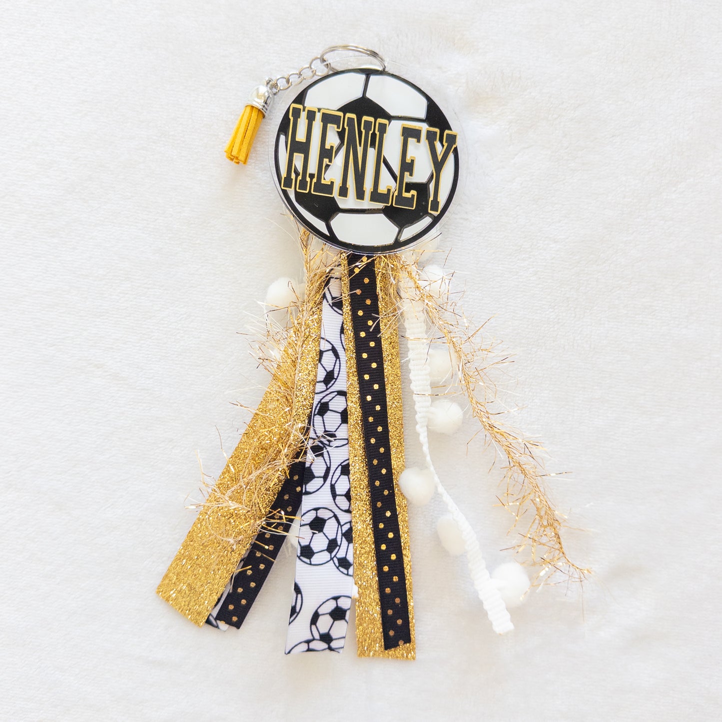 Personalized Soccer Name Keychain with ribbon for Backpacks, Sports Bags, Luggage