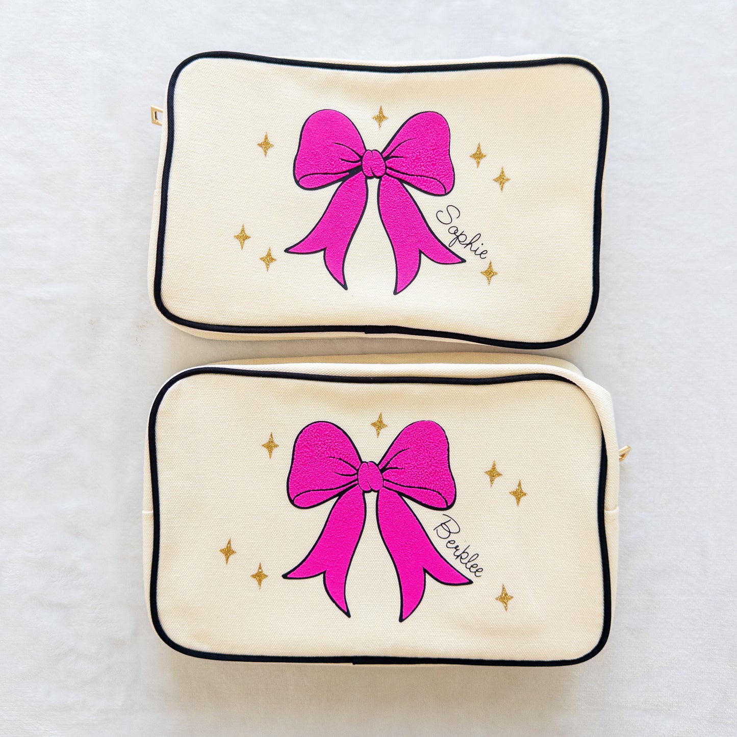 Personalized Zippered Canvas Bag with Bow
