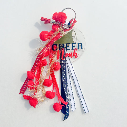 Personalized Cheer Name Keychain with ribbon for Backpacks, Sports Bags, Luggage