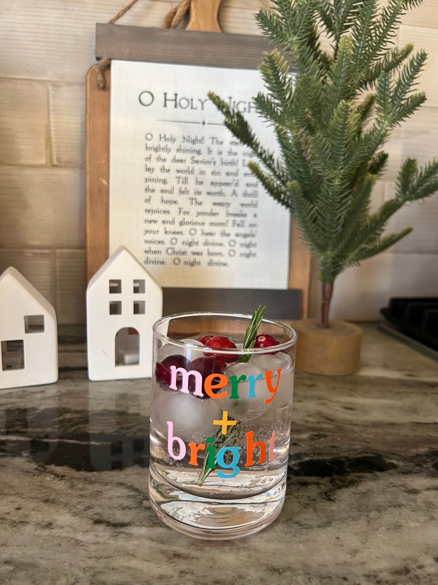 Merry and Bright Tumbler Rocks Cocktail Glass