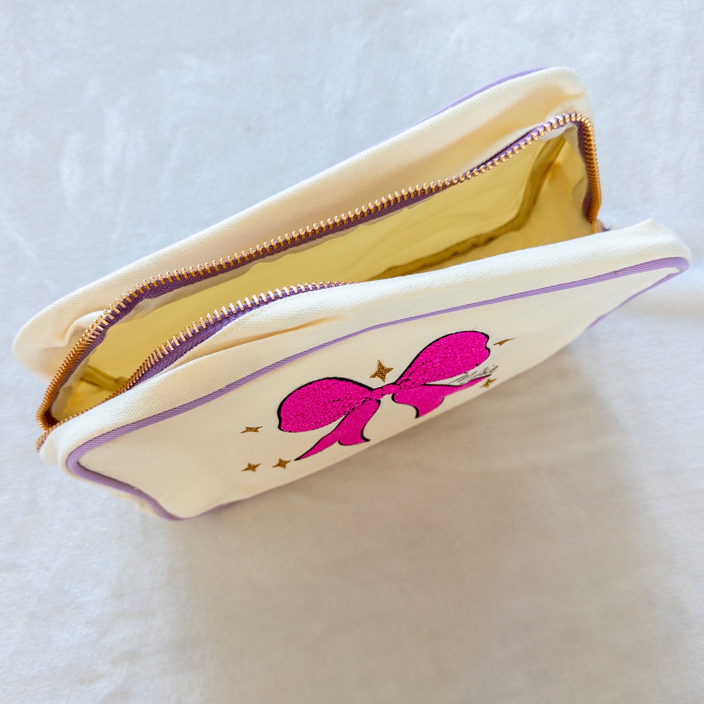 Personalized Zippered Canvas Bag with Bow