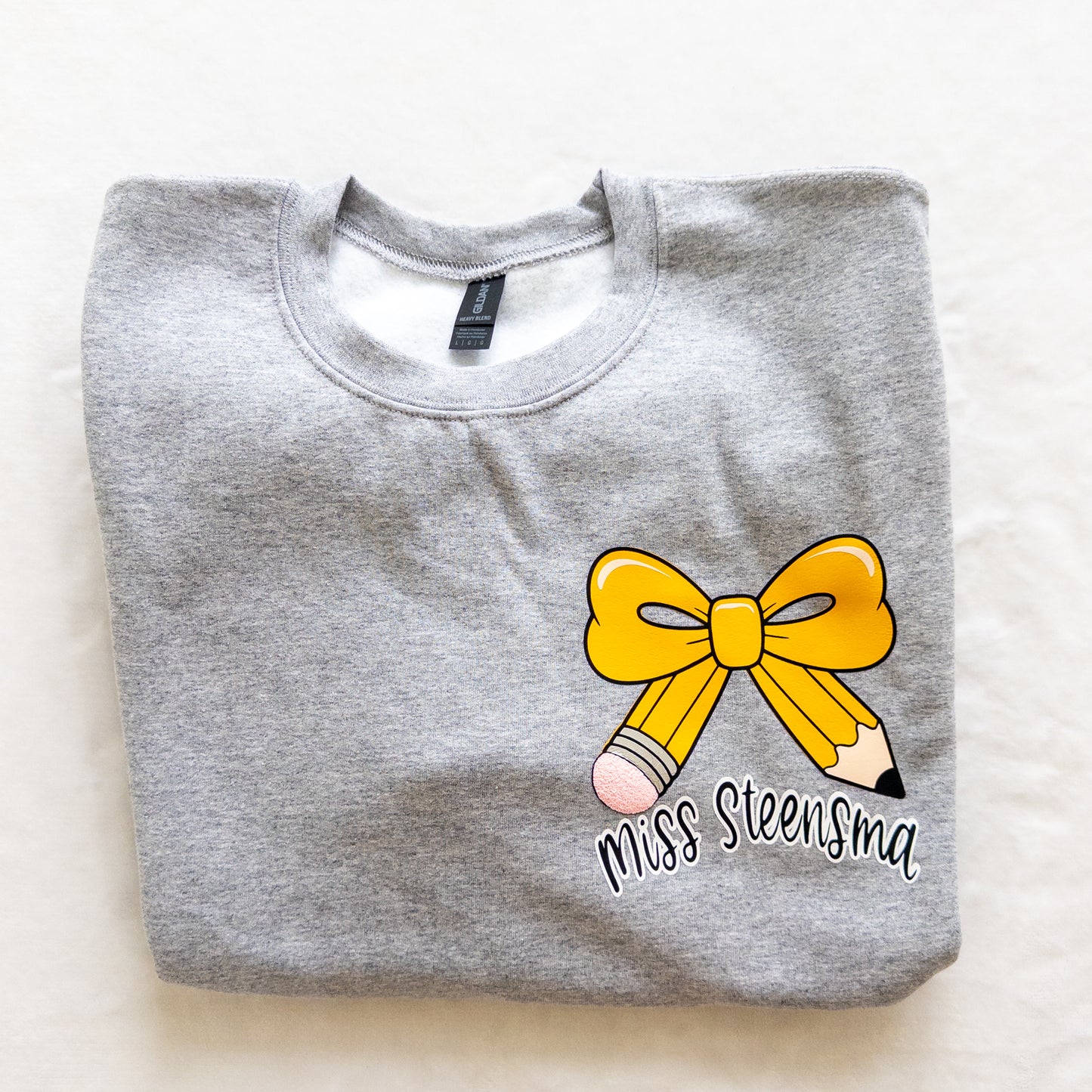 Custom Teacher Sweatshirt – Pencil Bow Design