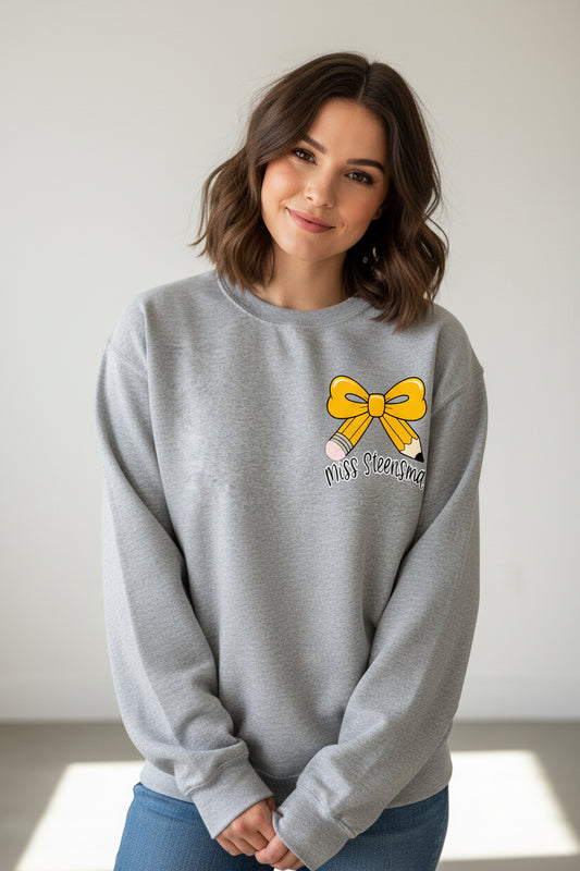 Custom Teacher Sweatshirt – Pencil Bow Design