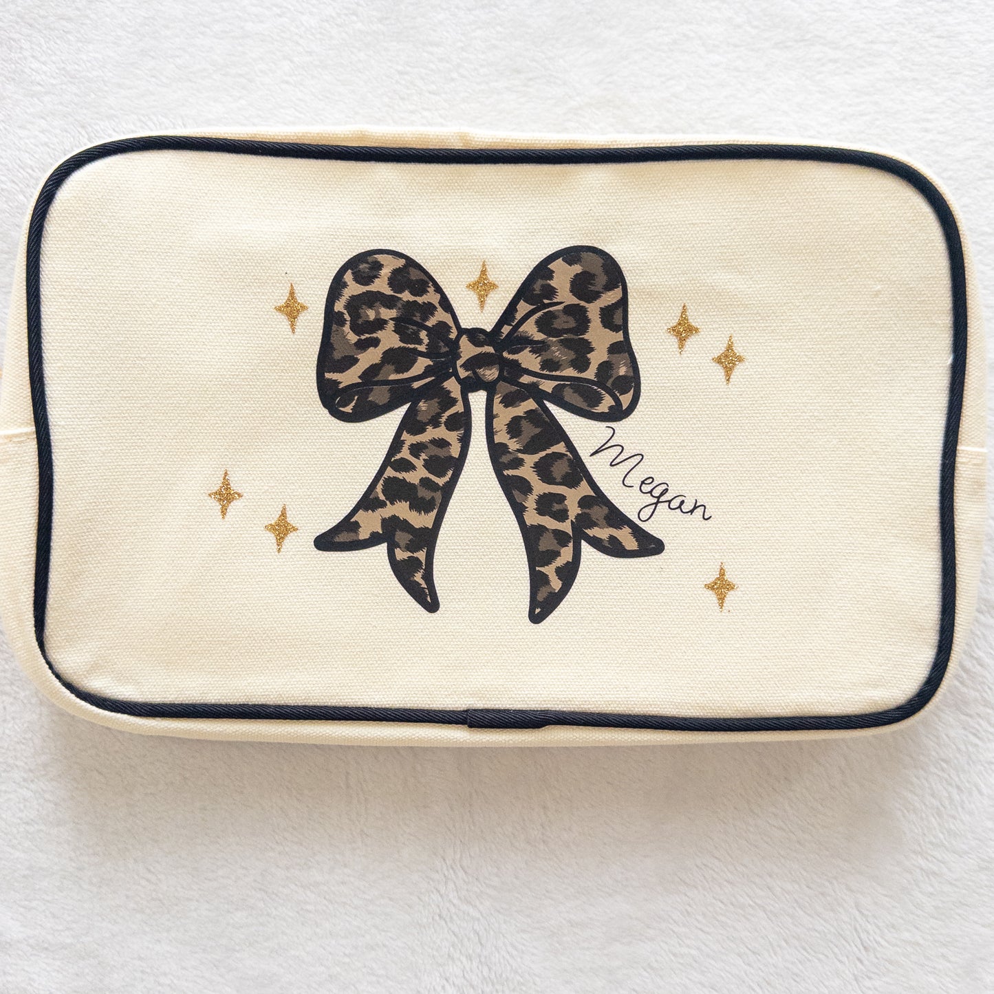 Personalized Zippered Canvas Bag with Bow