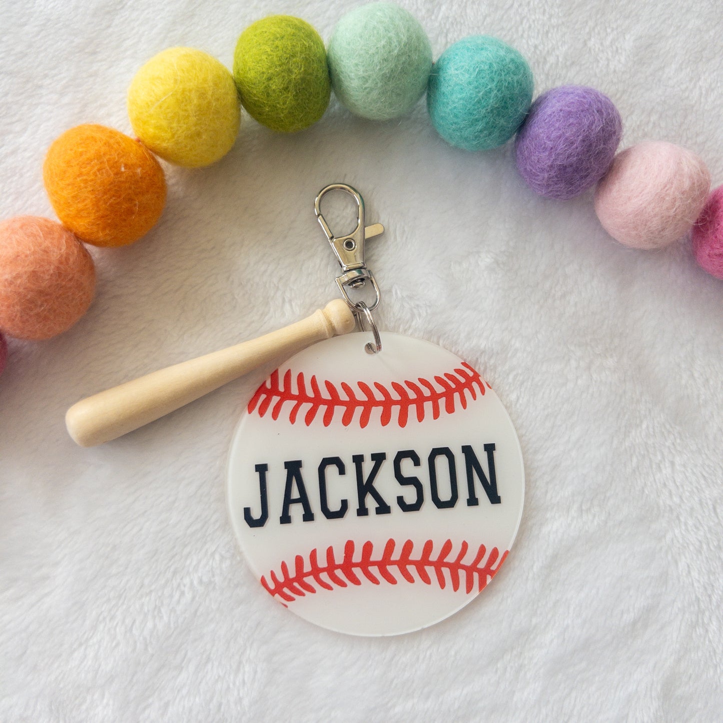 Personalized Baseball Name Keychain for Backpacks, Sports Bags, Luggage