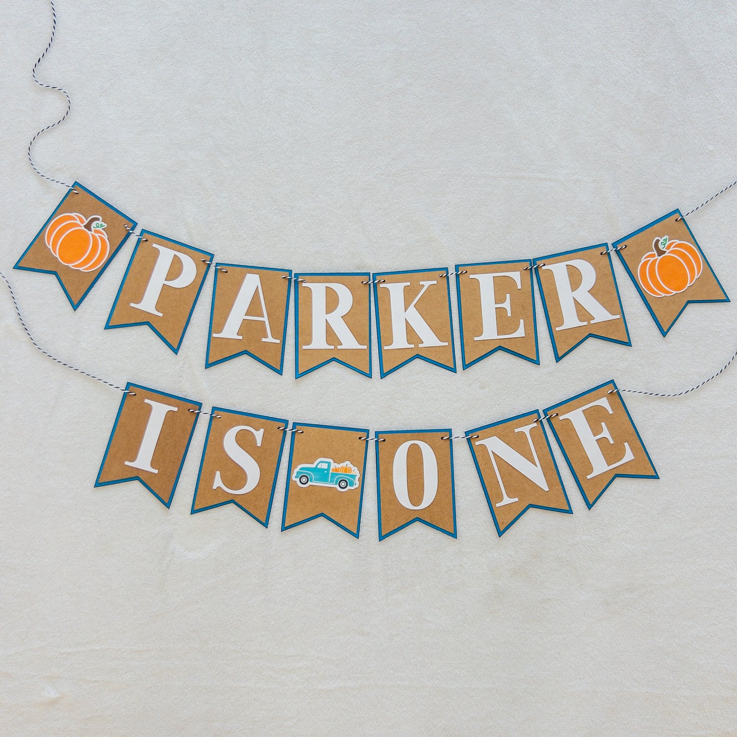 Pumpkin Blue Truck First Birthday Banner