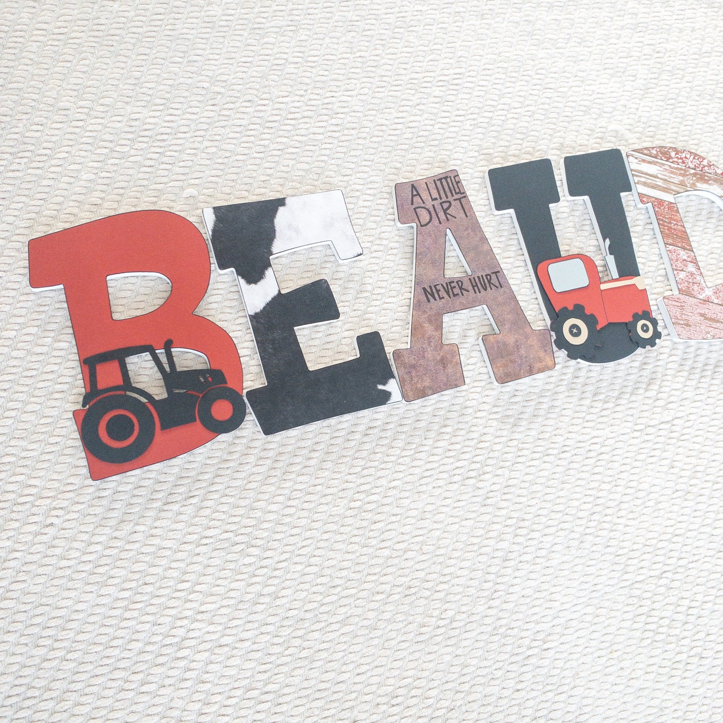 Red Tractor Cow Print Farmer Custom Wood Letters