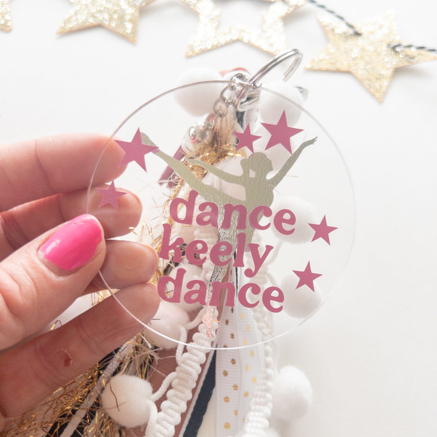 Personalized Dance Name Keychain with ribbon for Backpacks, Sports Bags, Luggage