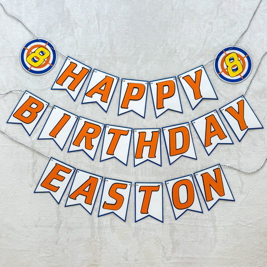 Foam Dart Target Battle Blaster Birthday Banner – Custom Name & Age
