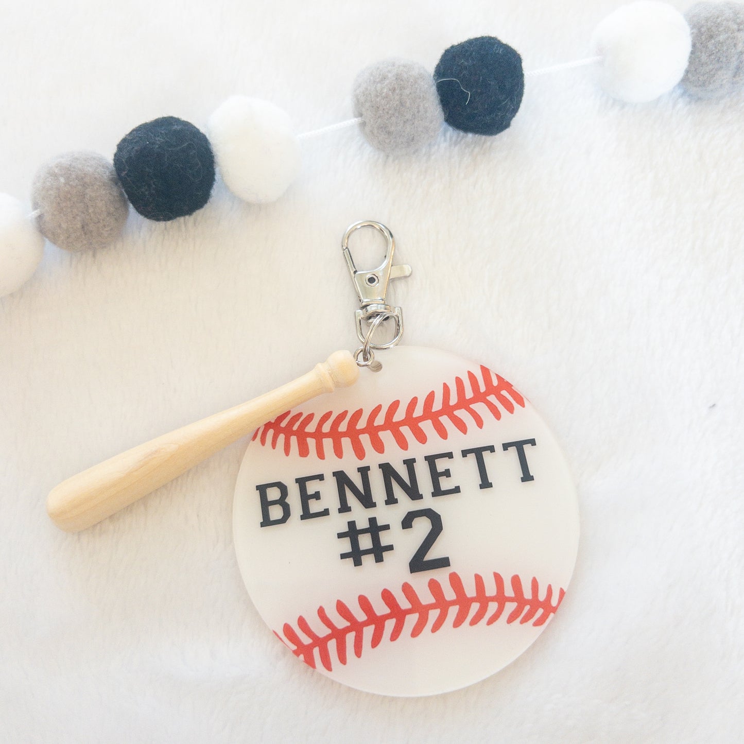 Personalized Baseball Name Keychain for Backpacks, Sports Bags, Luggage