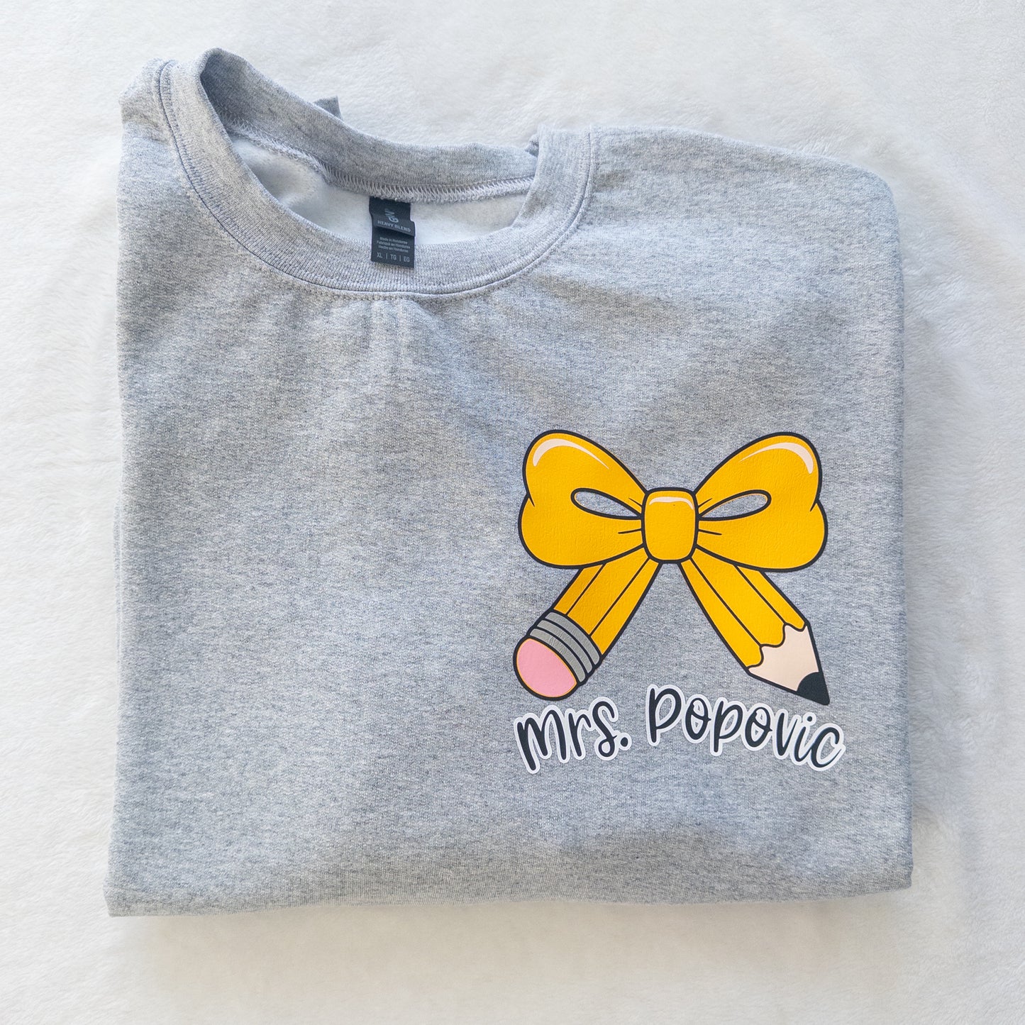 Custom Teacher Sweatshirt – Pencil Bow Design