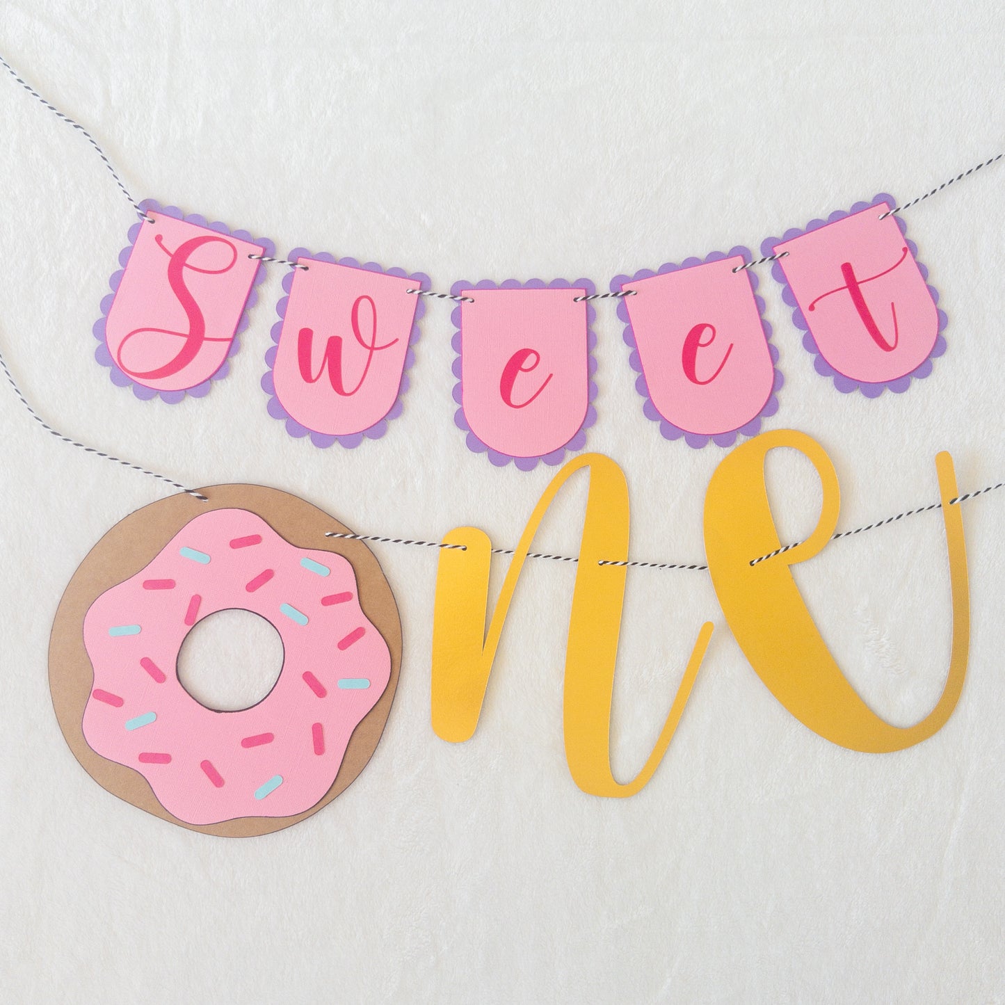 Sweet ONE Donut Ice Cream Custom Happy Birthday Banner