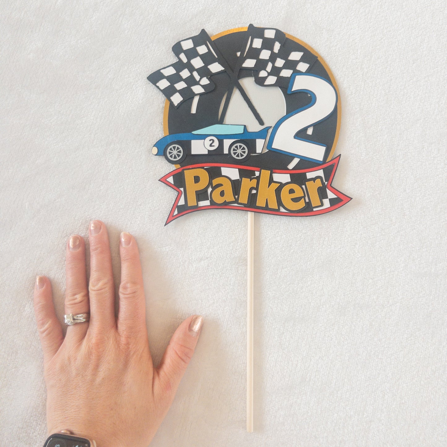 Vintage Race Car Birthday Cake Topper