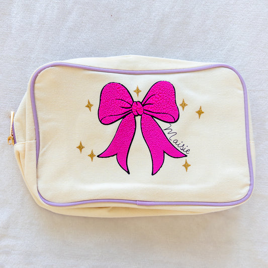 Personalized Zippered Canvas Bag with Bow