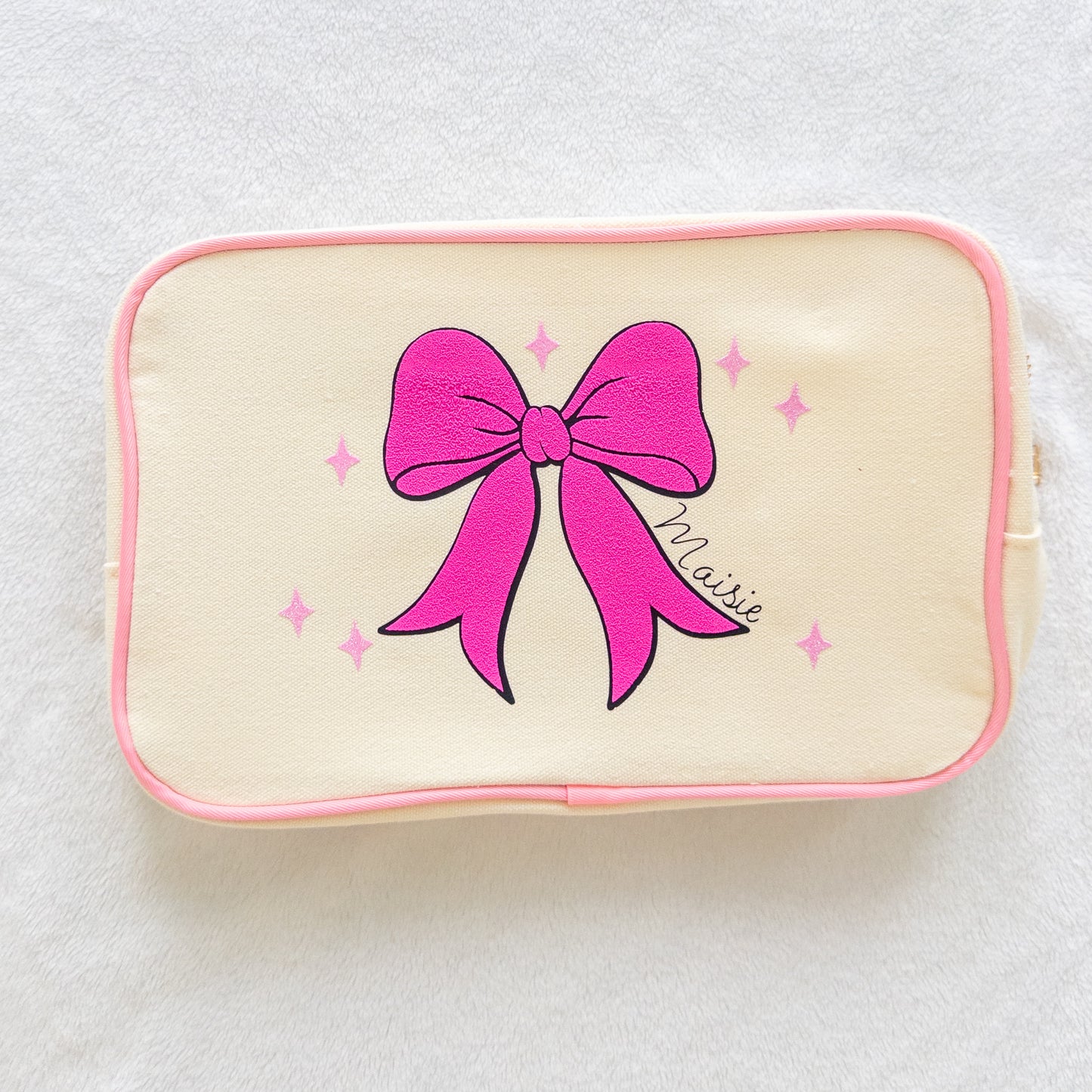 Personalized Zippered Canvas Bag with Bow
