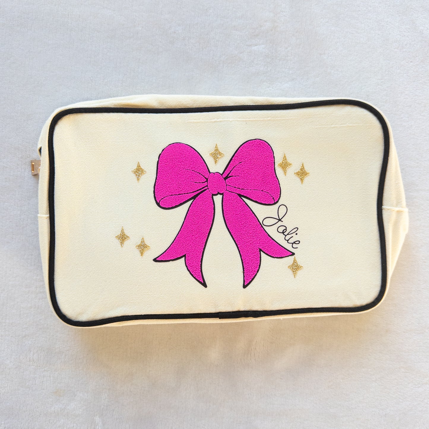 Personalized Zippered Canvas Bag with Bow