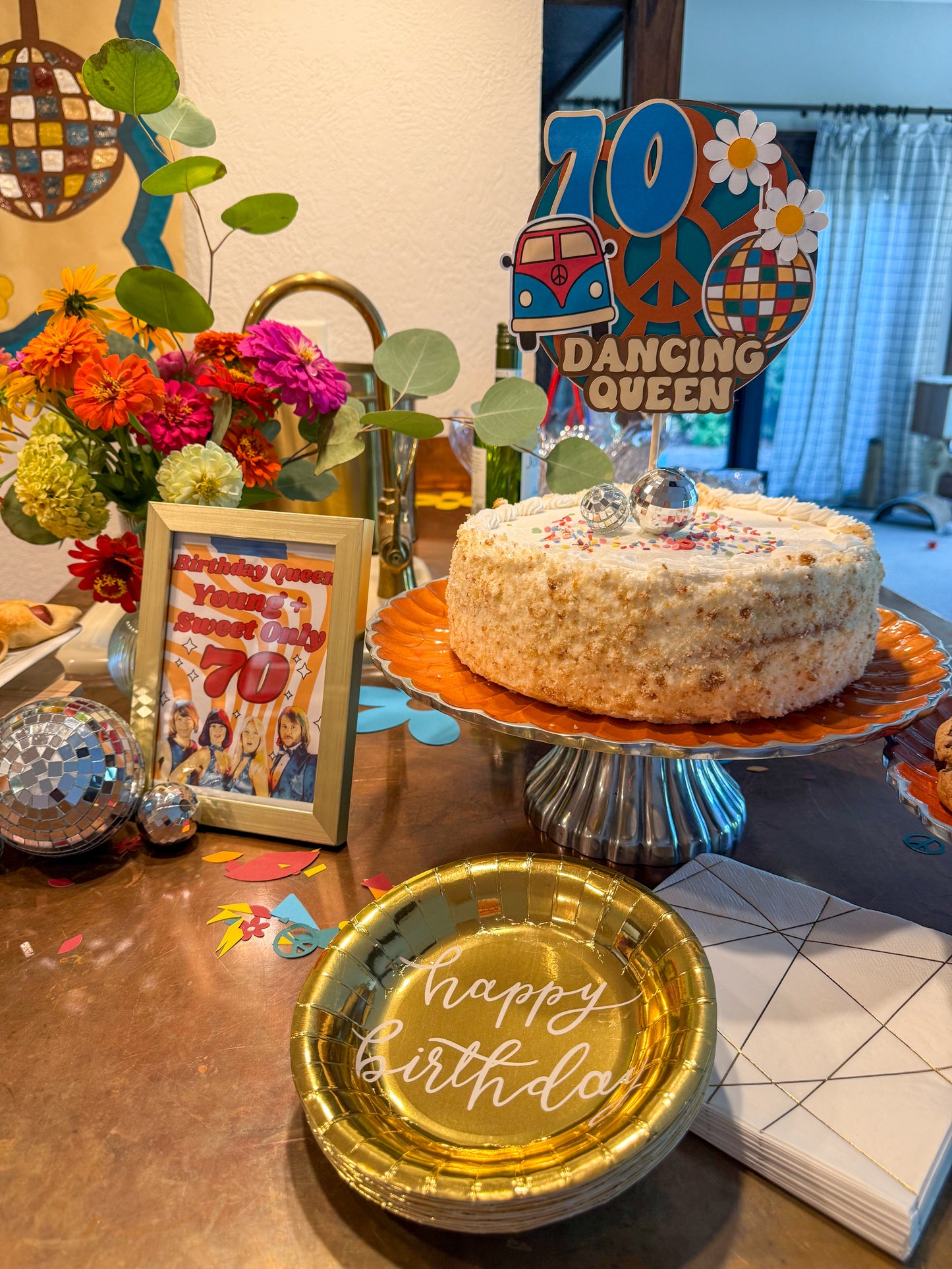 Retro 70’s Themed Cake Topper – Customizable Colors